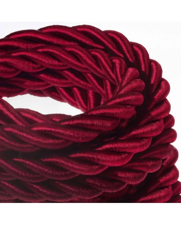 2XL electrical cord, electrical cable 3x0,75. Shiny dark bordeaux fabric covering. Diameter 24mm.