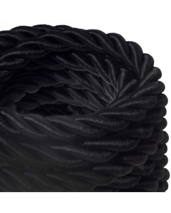 2XL electrical cord, electrical cable 3x0,75. Shiny black fabric covering. Diameter 24mm.