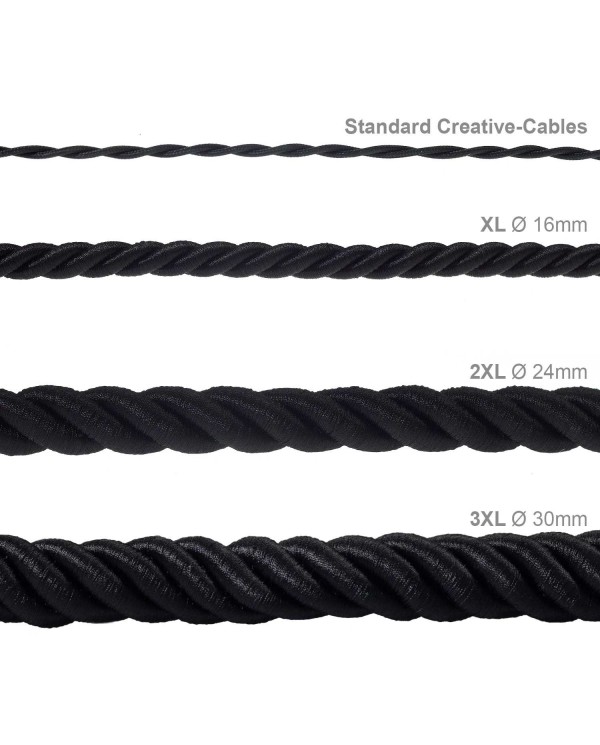 2XL electrical cord, electrical cable 3x0,75. Shiny black fabric covering. Diameter 24mm.