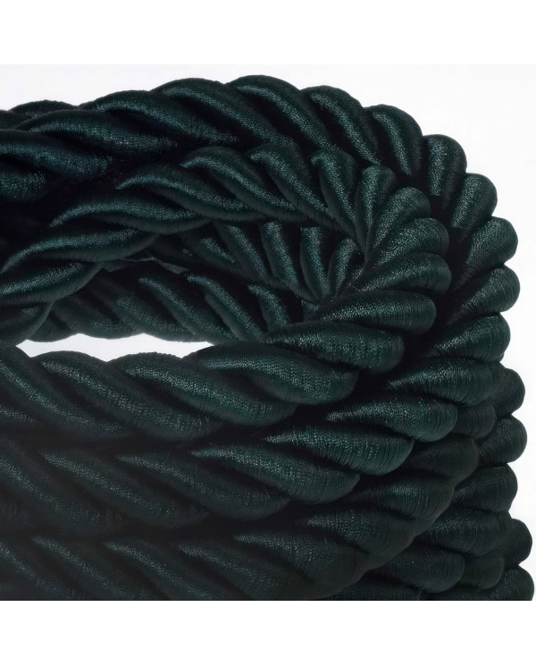 2XL electrical cord, electrical cable 3x0,75. Shiny dark green fabric covering. Diameter 24mm.