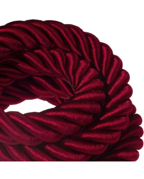 3XL electrical cord, electrical cable 3x0,75. Shiny dark bordeaux fabric covering. Diameter 30mm.