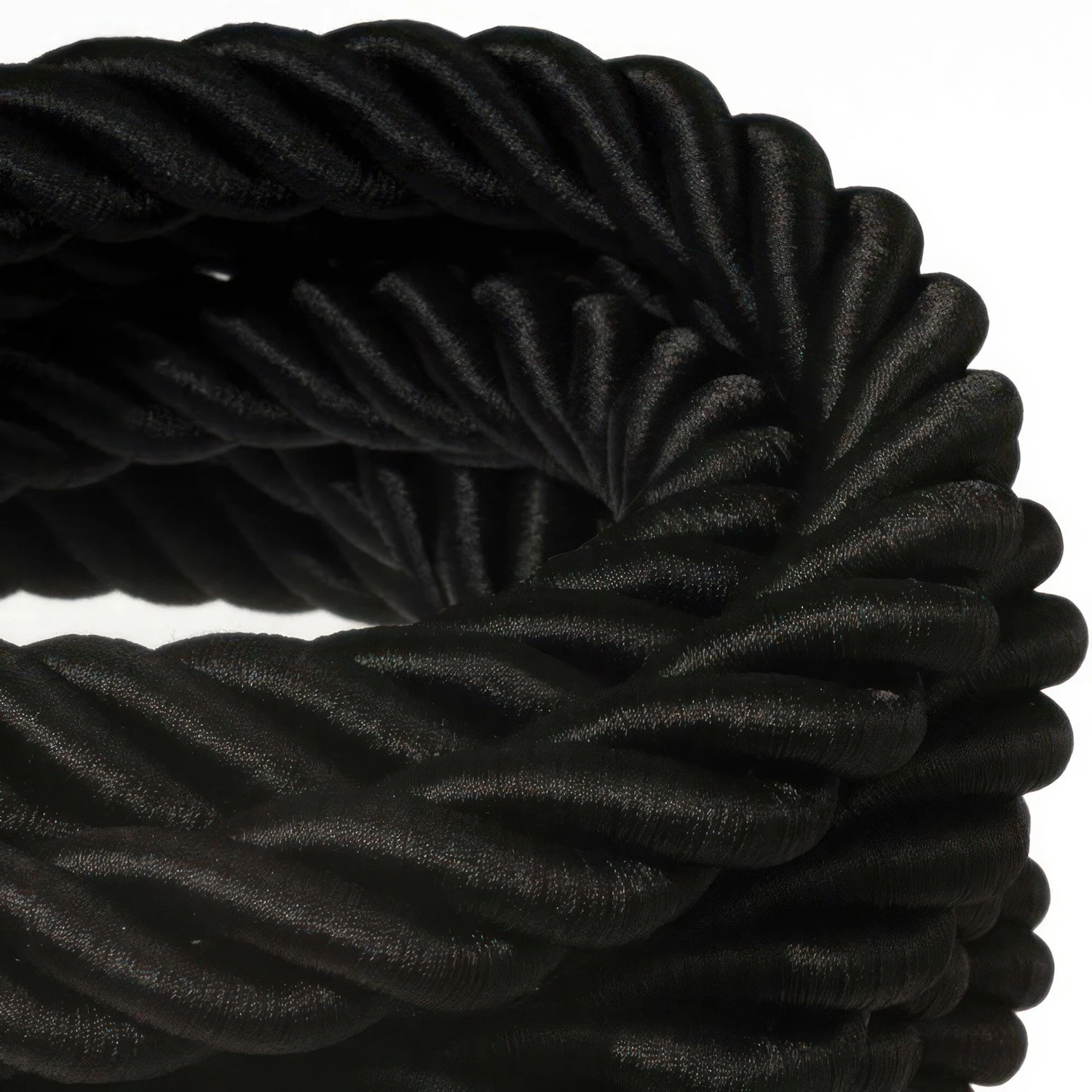 3XL electrical cord, electrical cable 3x0,75. Shiny black fabric covering. Diameter 30mm.