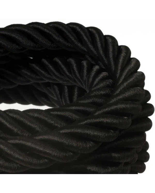 3XL electrical cord, electrical cable 3x0,75. Shiny black fabric covering. Diameter 30mm.