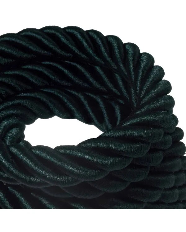 3XL electrical cord, electrical cable 3x0,75. Shiny dark green fabric covering. Diameter 30mm.