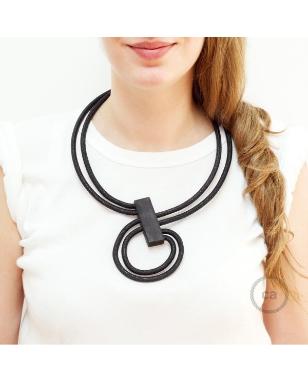 Infinity necklace adjustable color glittering black RL04.