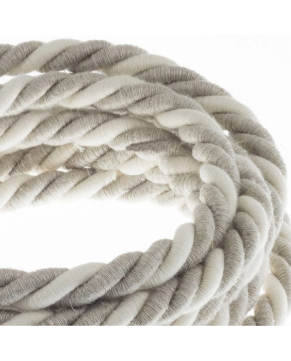 XL electrical cord, electrical cable 3x0,75. Natural linen and raw cotton fabric covering. Diameter 16mm.
