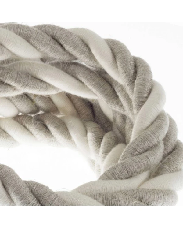 2XL electrical cord, electrical cable 3x0,75. Natural linen and raw cotton fabric covering. Diameter 24mm.