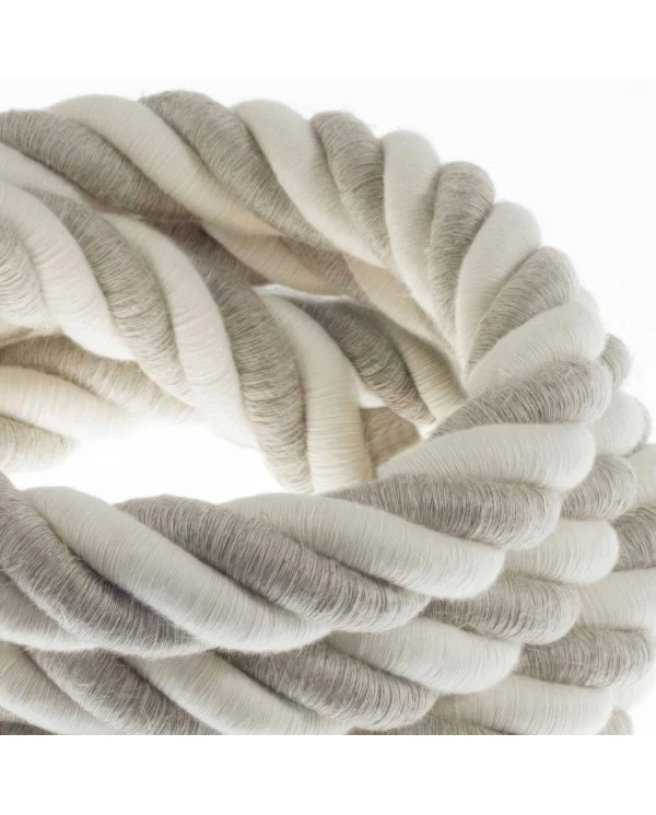 3XL electrical cord, electrical cable 3x0,75. Natural linen and raw cotton fabric covering. Diameter 30mm.