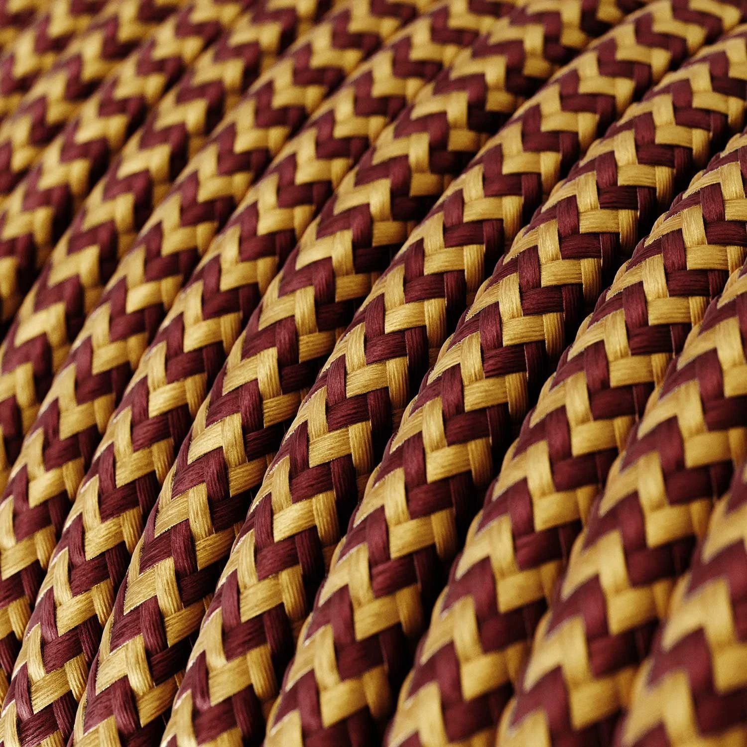 Round Electric Cable covered in Rayon - ZigZag Gold and Burgundy RZ23