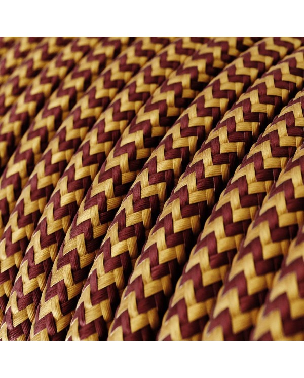 Round Electric Cable covered in Rayon - ZigZag Gold and Burgundy RZ23