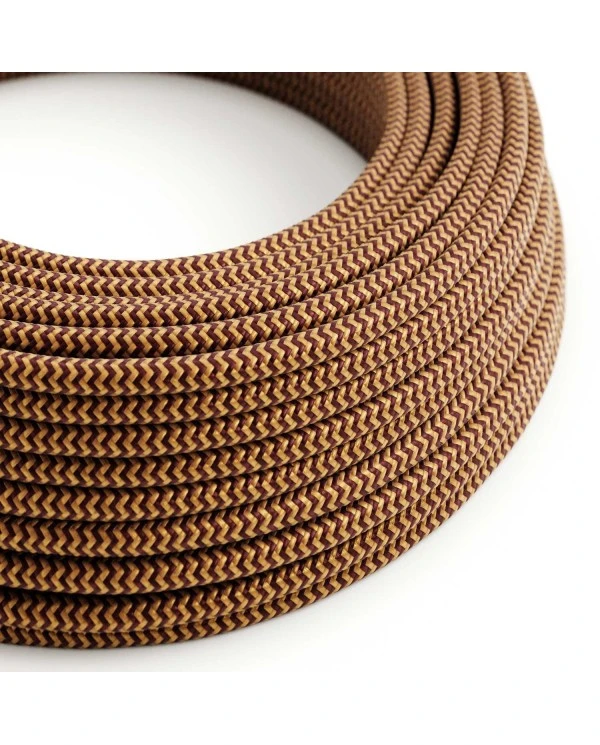 Round Electric Cable covered in Rayon - ZigZag Gold and Burgundy RZ23