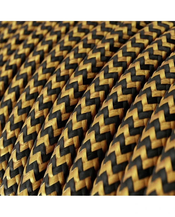 Round Electric Cable covered in Rayon - ZigZag Gold and Black RZ24