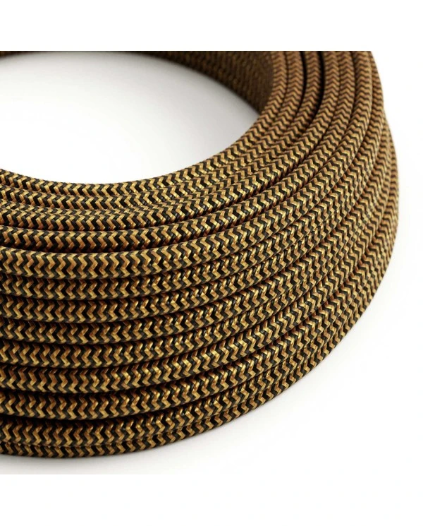 Round Electric Cable covered in Rayon - ZigZag Gold and Black RZ24