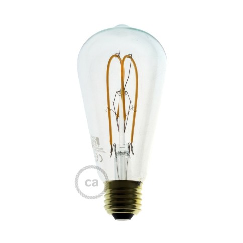 LED Transparent Light Bulb - Edison ST64 Curved Double Loop Filament - 5W 280Lm E27 2200k Dimmable