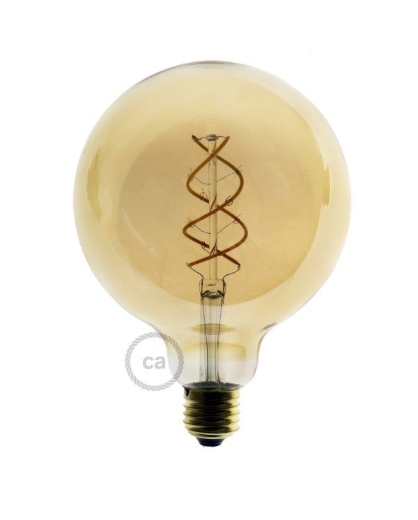 LED Golden Light Bulb - Globe G125 Curved Spiral Filament - 4W 250Lm E27 1800K Dimmable