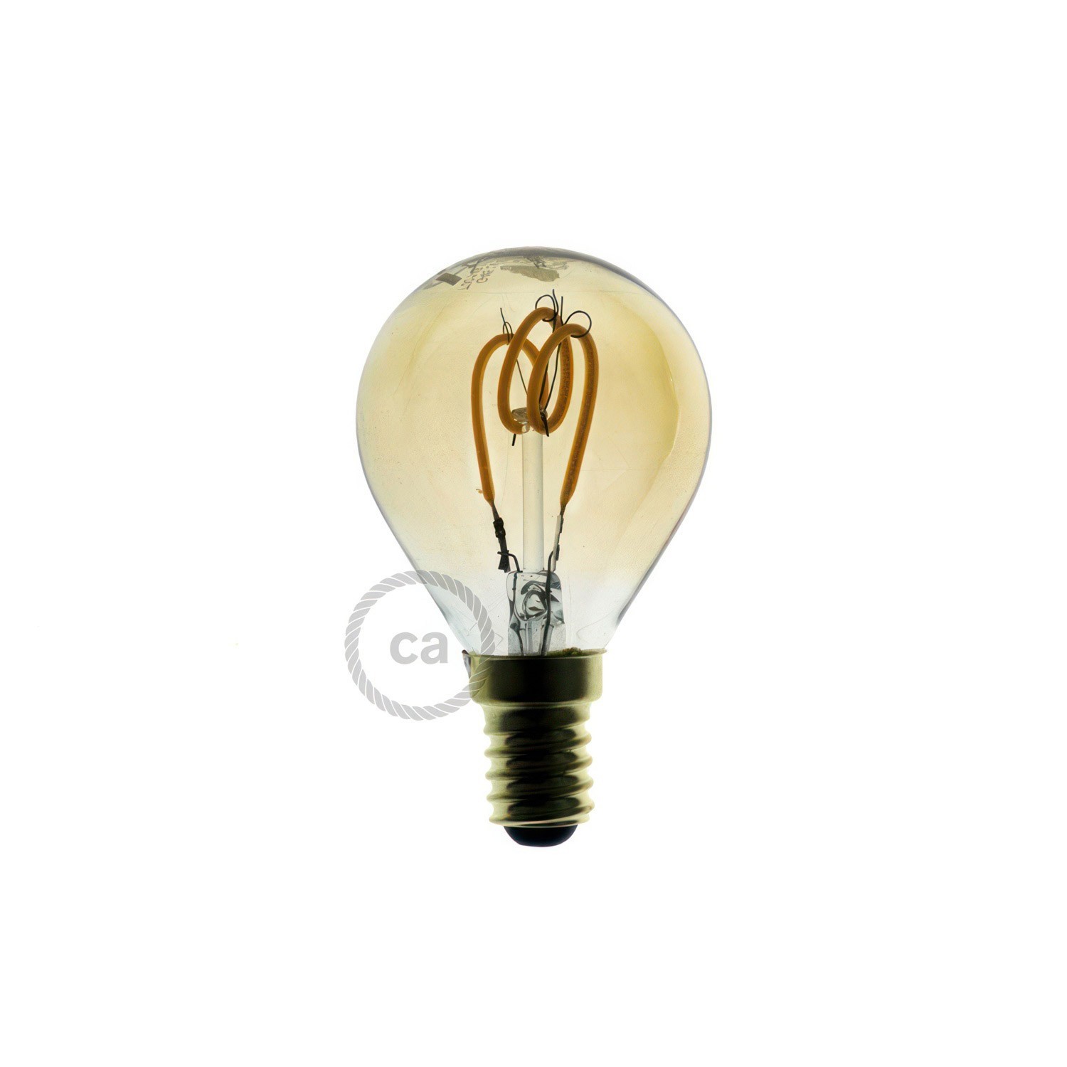 LED Golden Light Bulb - Sphere G45 Curved Spiral Filament - 3W 120Lm E14 2000K Dimmable