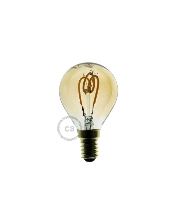 LED Golden Light Bulb - Sphere G45 Curved Spiral Filament - 3W 120Lm E14 2000K Dimmable