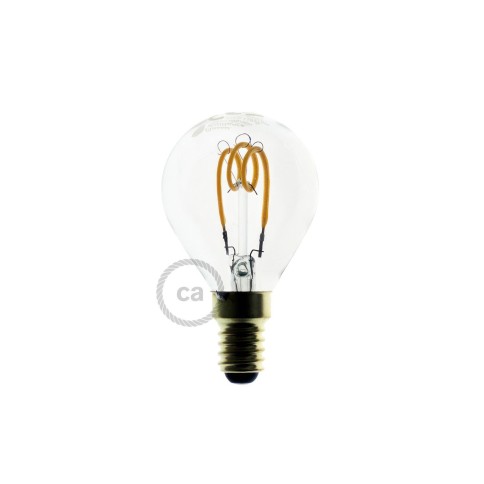 LED Transparent Light Bulb - Sphere G45 Curved Spiral Filament - 3W 150Lm E14 2200K Dimmable