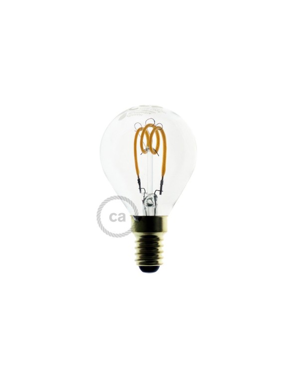 LED Transparent Light Bulb - Sphere G45 Curved Spiral Filament - 3W 150Lm E14 2200K Dimmable
