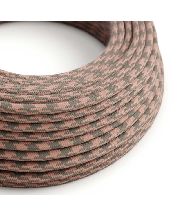 Round Electric Cable covered in Cotton - Bicoloured Ancient Pink and Grey RP26
