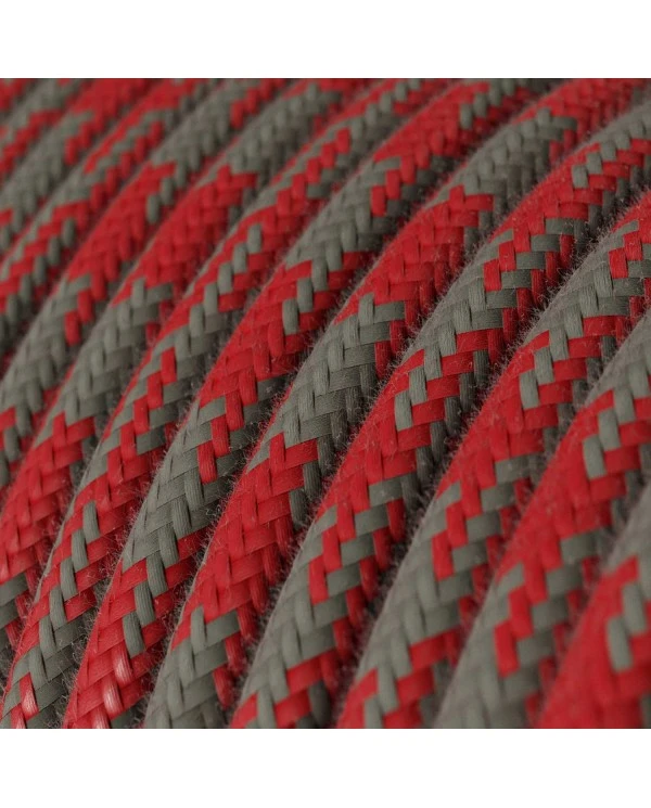 Round Electric Cable covered in Cotton - Bicoloured Fire Red and Grey RP28