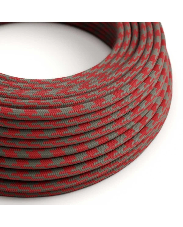 Round Electric Cable covered in Cotton - Bicoloured Fire Red and Grey RP28