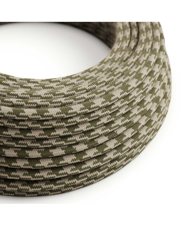 Round Electric Cable covered in Cotton - Bicoloured Thyme Green and Dove RP30