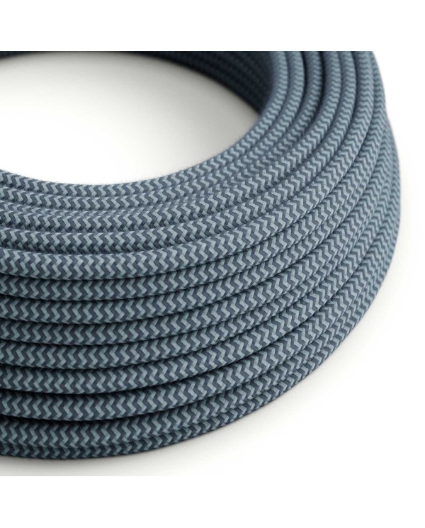 Round Electric Cable covered in Cotton - ZigZag Stone Grey and Ocean RZ25