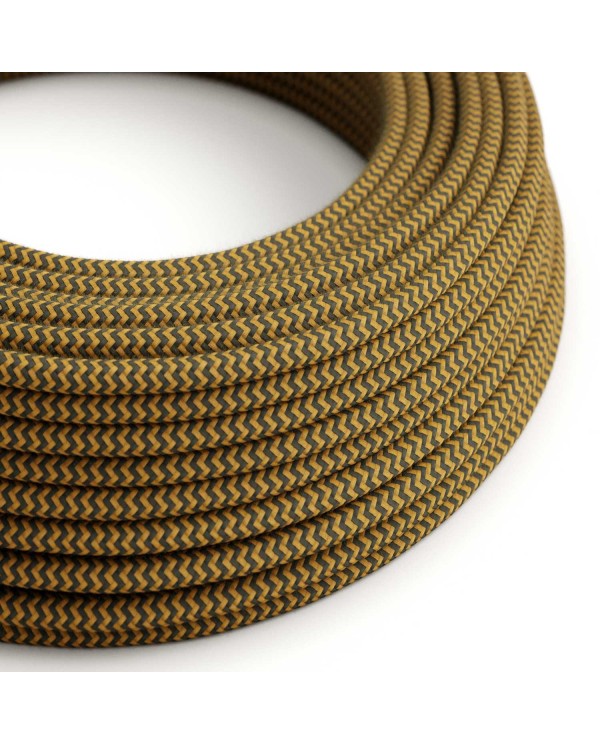Round Electric Cable covered in Cotton - ZigZag Golden Honey and Anthracite RZ27