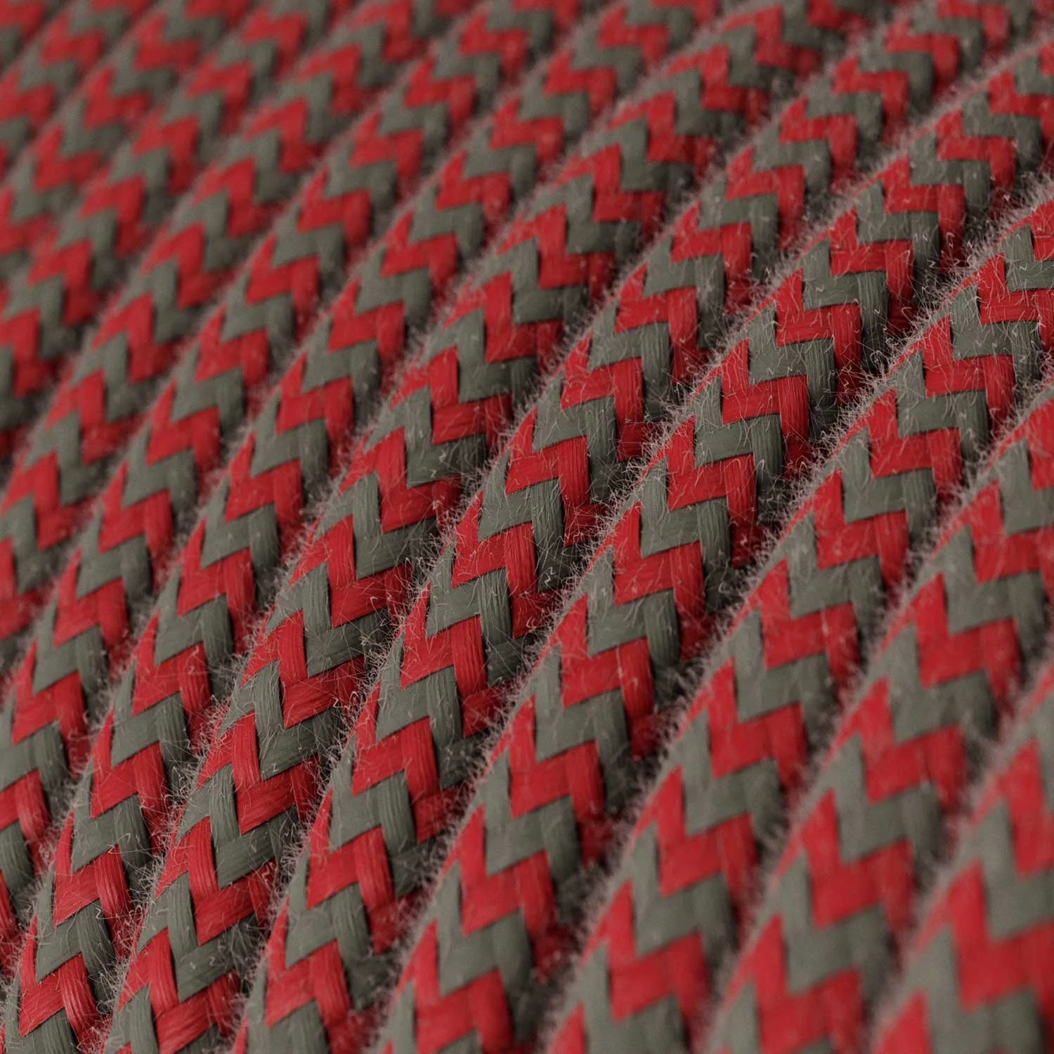 Round Electric Cable covered in Cotton - ZigZag Fire Red and Grey RZ28