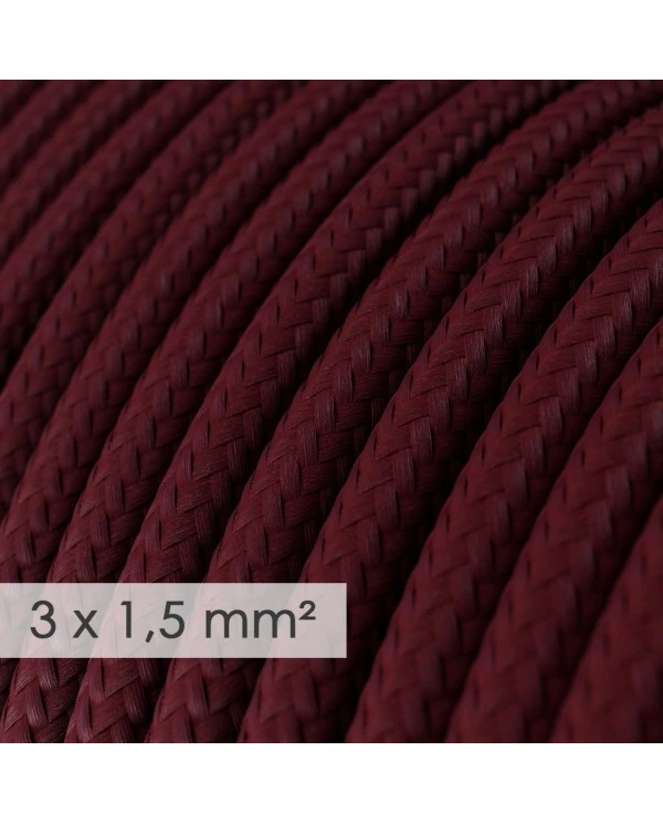 Large section electric cable 3x1,50 round - covered by rayon Burgundy RM19