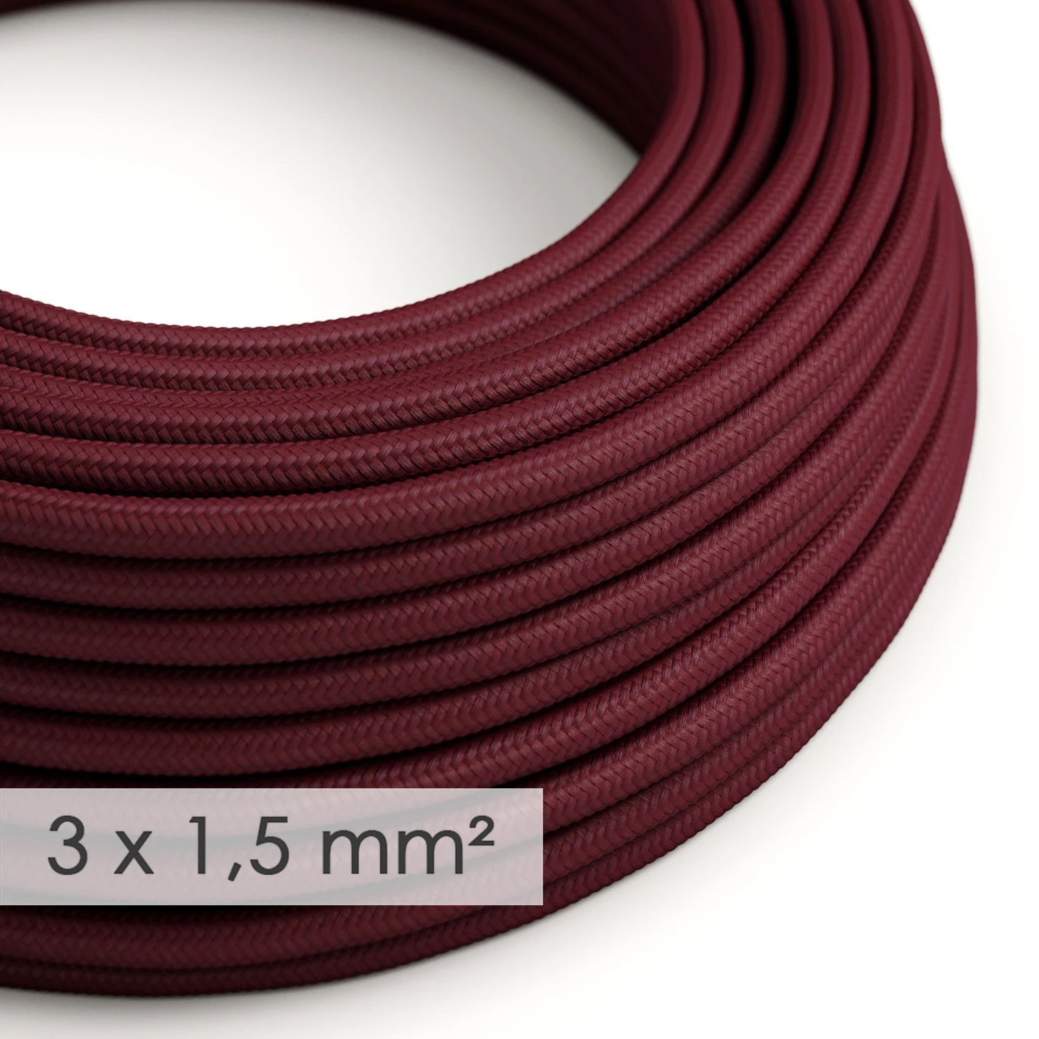 Large section electric cable 3x1,50 round - covered by rayon Burgundy RM19