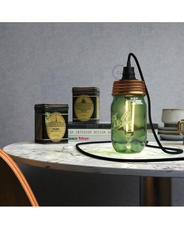 Bronze metal Mason Jar Pendant lighting Kit with conical strain relief and E14 Black bakelite lamp holder