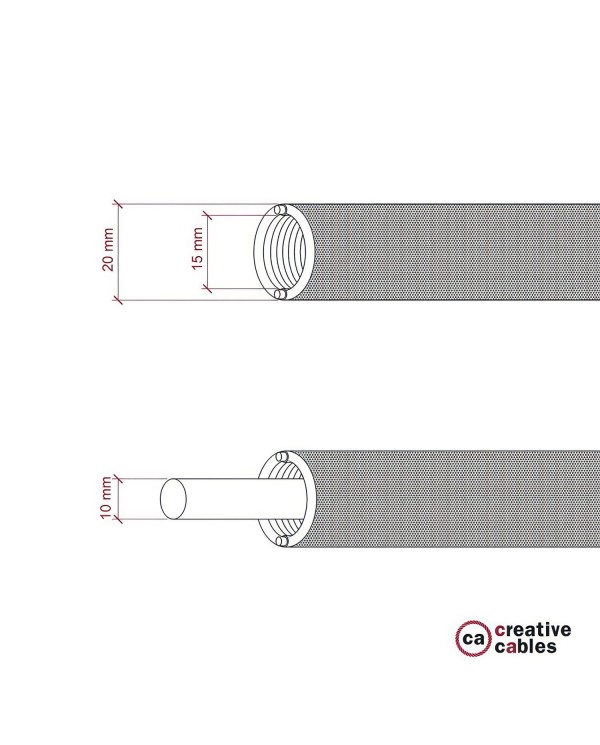 Creative-Tube flexible conduit, Grey Natural Linen RN02 fabric covering, diameter 20 mm