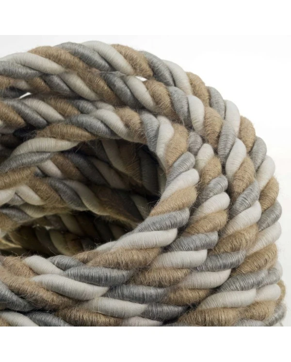 2XL electrical cord, electrical cable 3x0,75. Natural linen, cotton fabric and jute covering Country. Diameter 24mm.