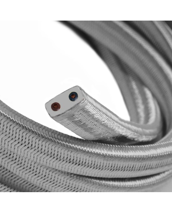 Electric cable for String Lights, covered by Rayon fabric Silver CM02