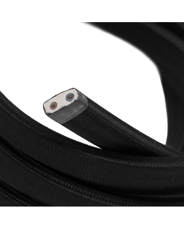 Electric cable for String Lights, covered by Rayon fabric Black CM04 - UV resistant