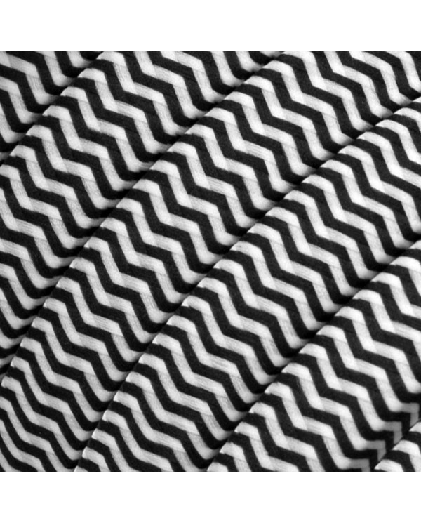 Electric cable for String Lights, covered by Rayon fabric ZigZag White-Black CZ04