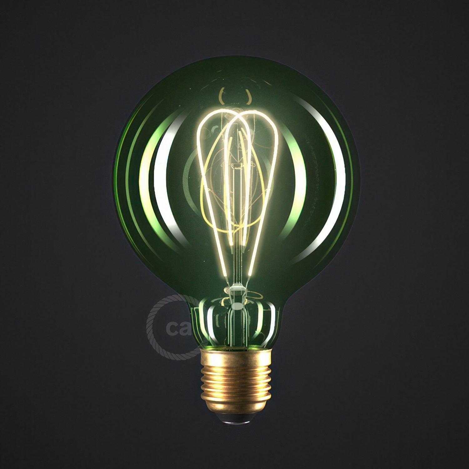 LED Emerald Light Bulb - Globe G95 Curved Double Loop Filament - 5W 280Lm E27 2200K Dimmable