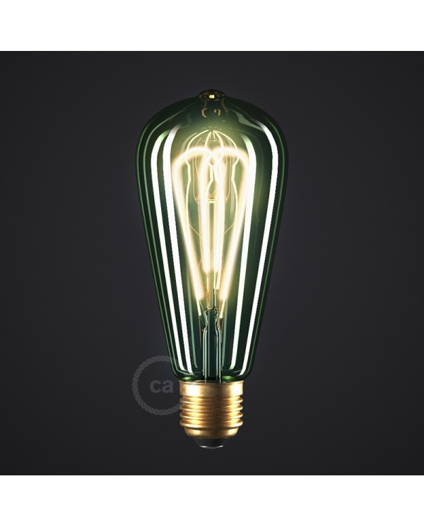 LED Emerald Light Bulb - Edison ST64 Curved Double Loop Filament - 5W 280Lm E27 2200K Dimmable