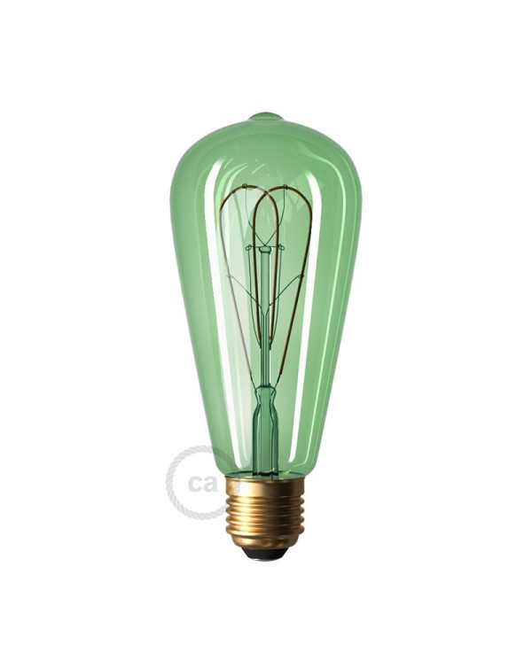 LED Emerald Light Bulb - Edison ST64 Curved Double Loop Filament - 5W 280Lm E27 2200K Dimmable