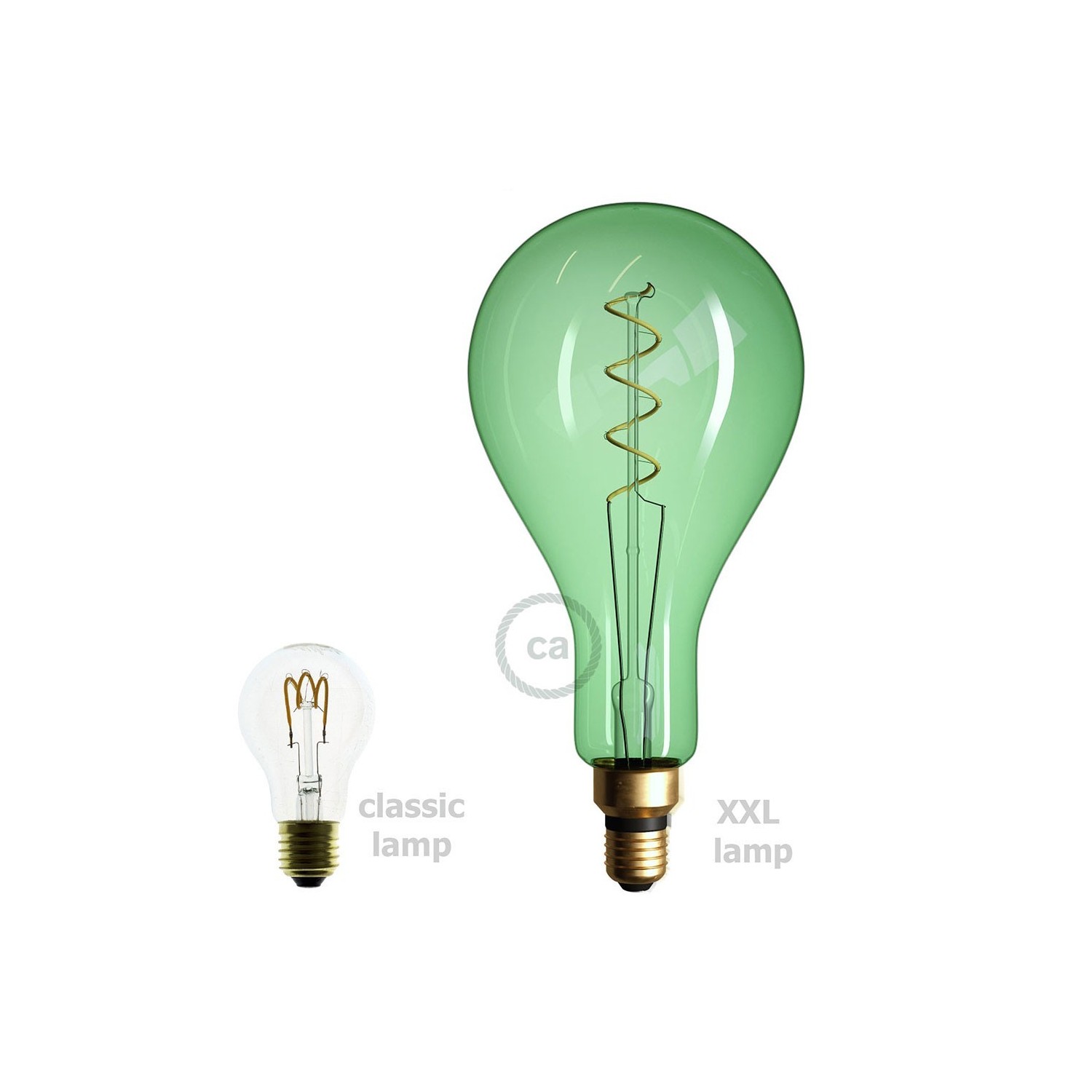 XXL LED Emerald Light Bulb - Pear A165 Curved Spiral Filament - 5W 280Lm E27 2200K Dimmable
