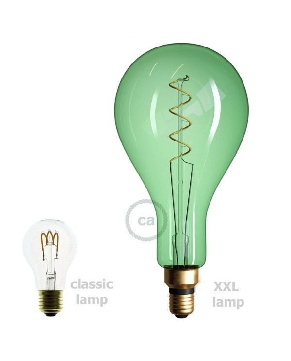 XXL LED Emerald Light Bulb - Pear A165 Curved Spiral Filament - 5W 280Lm E27 2200K Dimmable