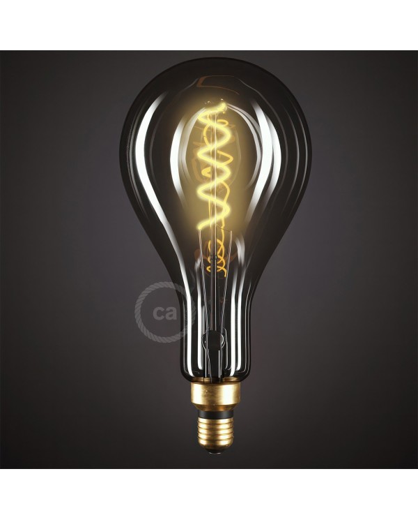 XXL LED Smoky Light Bulb - Pear A165 Curved Spiral Filament - 5W 150Lm E27 2000K Dimmable