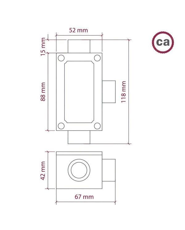 Three-outlet, T-shaped Junction box for Creative-Tube, aluminium case