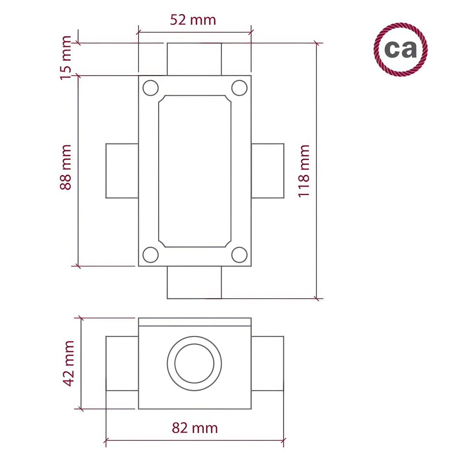 Four-outlet, X-shaped Junction box for Creative-Tube, aluminium case