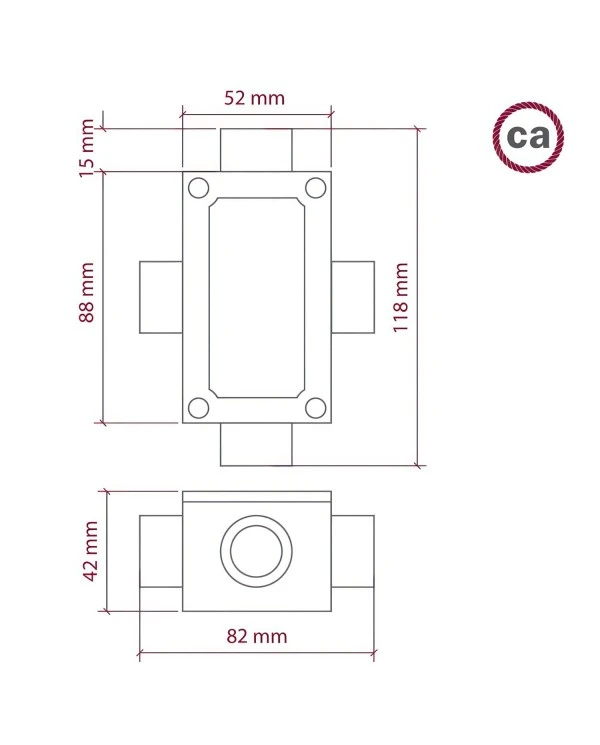 Four-outlet, X-shaped Junction box for Creative-Tube, aluminium case