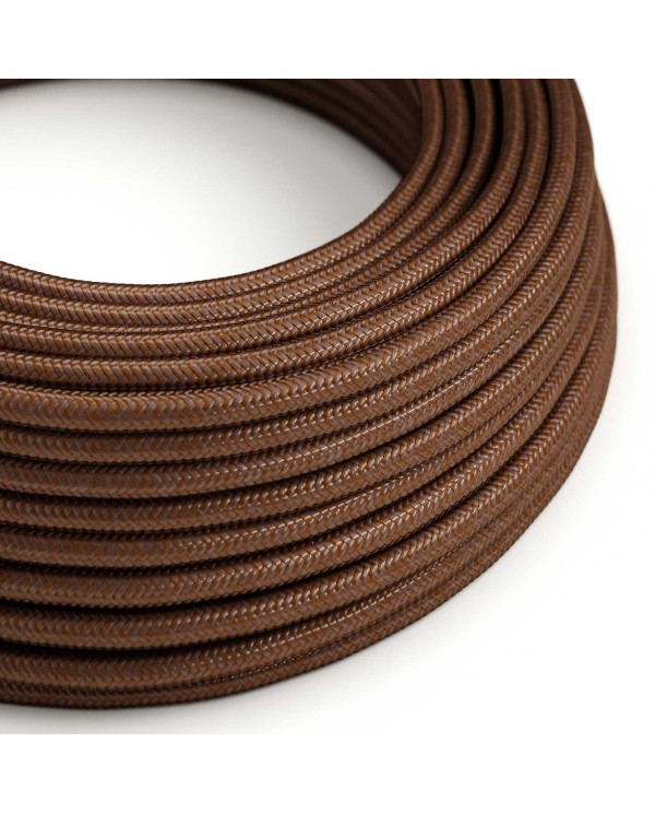 Round Electric Cable covered in Rayon solid color fabric - RM36 Rust