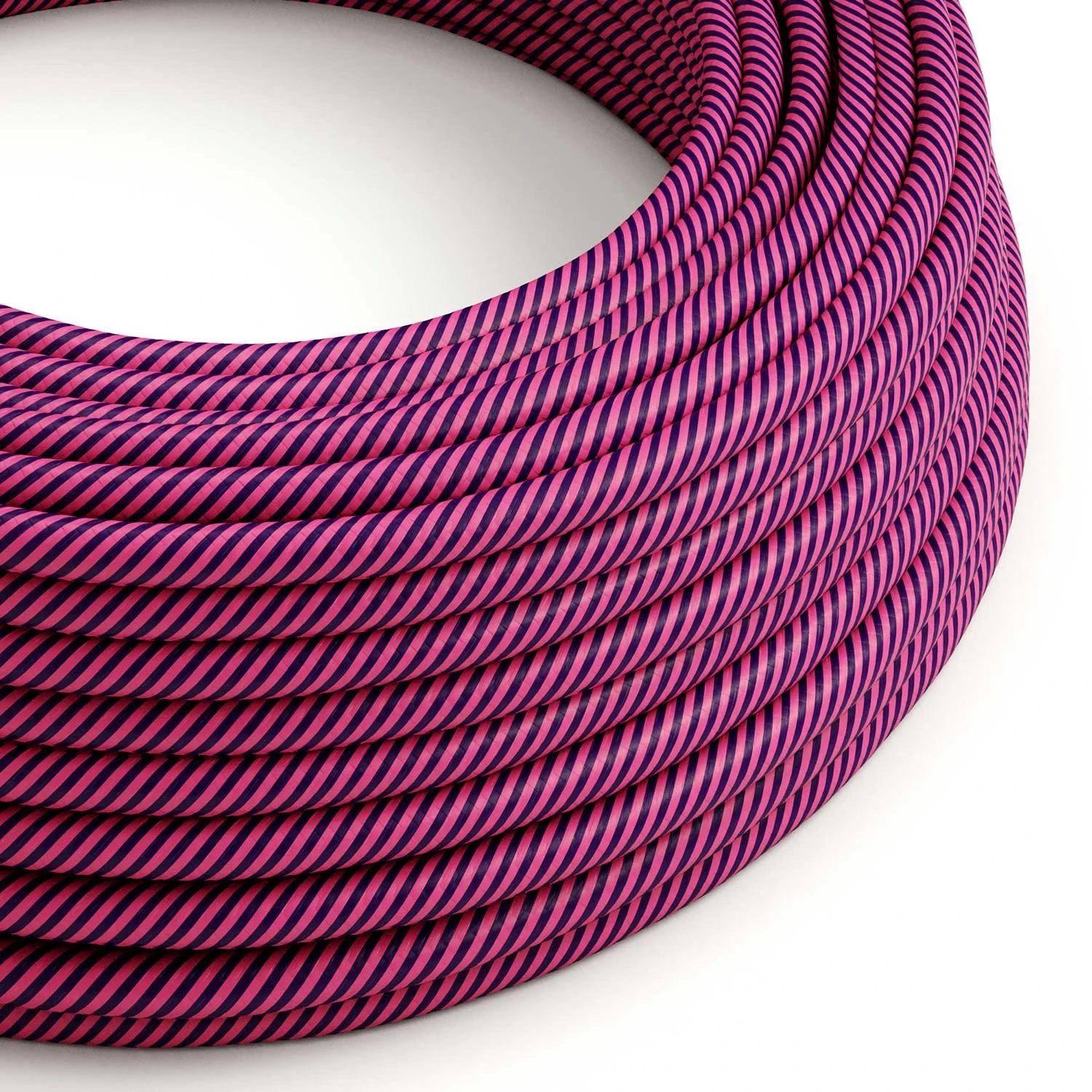 Round Electric Vertigo HD Cable covered by Fuchsia and Dark Purple fabric ERM50