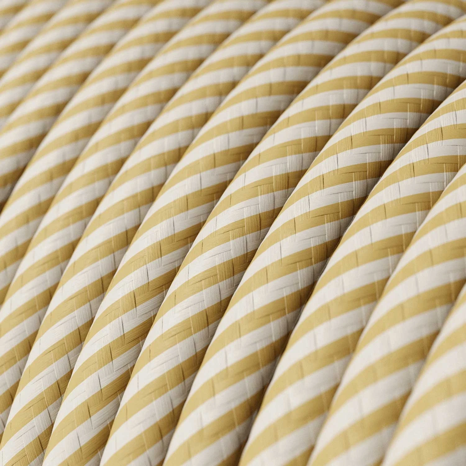 Round Electric Vertigo HD Cable covered by Cream and Nut Thin Stripes fabric ERM53